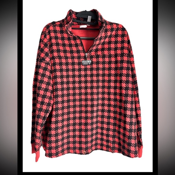 adidas Tops - Adidas 1/2 Zip Sweatshirt R.Y.V Houndstooth Pullover Red Black Sz S